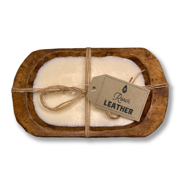 Ranch Leather 3 Wick Wood Dough Bowl